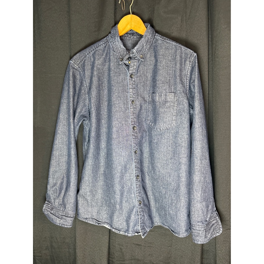 GH Bass & Co Mens Large Blue Denim Long Sleeve Button Down Shirt 100% Cotton